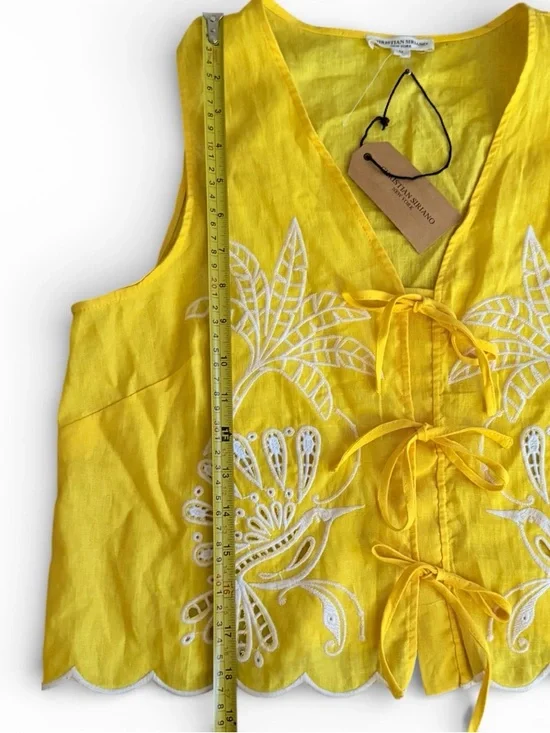 NEW Christian Siriano Yellow Embellished Crop Tank Top SZ MEDIUM - Picture 3 of 7